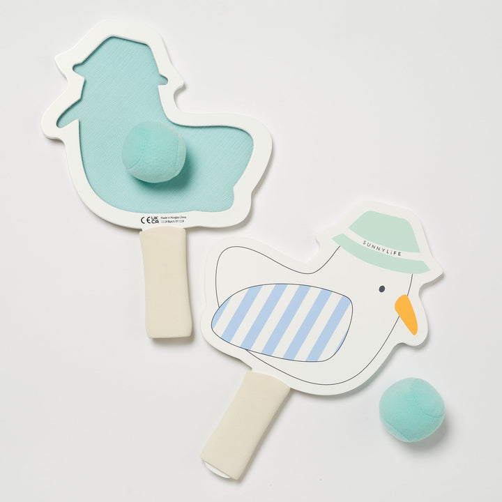 Sunnylife - Kids Velcro Beach Bats - Sid the Seagull - Blue Stripe