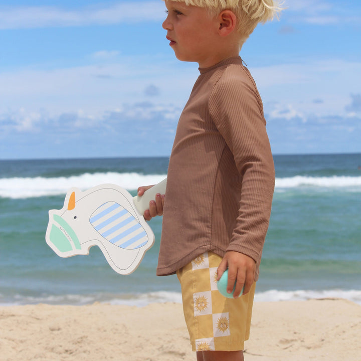 Sunnylife - Kids Velcro Beach Bats - Sid the Seagull - Blue Stripe