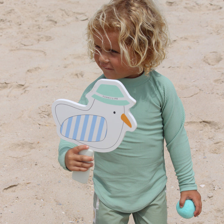 Sunnylife - Kids Velcro Beach Bats - Sid the Seagull - Blue Stripe