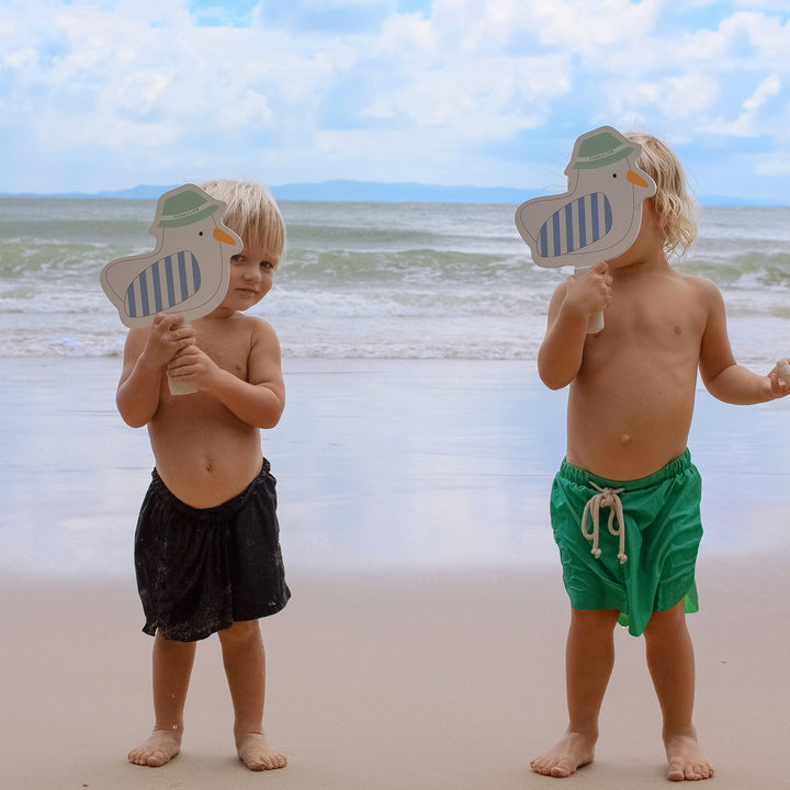 Sunnylife - Kids Velcro Beach Bats - Sid the Seagull - Blue Stripe