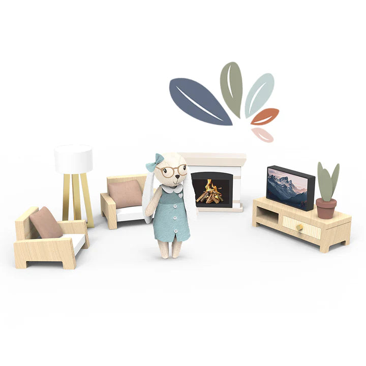 Speedy Monkey - Doll House Living Room Set & 1 Character - Mabel & Fox