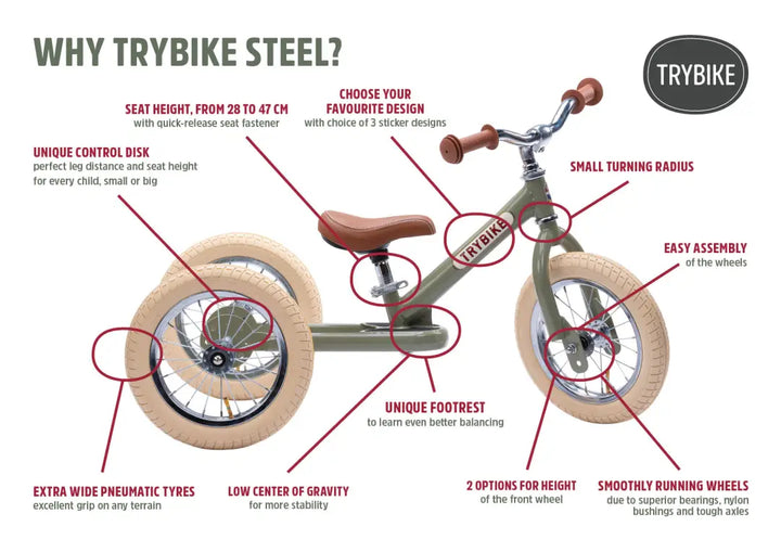Trybike - Steel Balance Trike / Bike - Pink