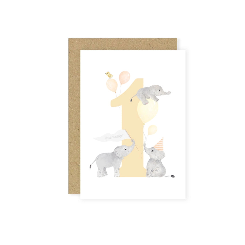 Little Roglets - 1st Birthday Card - Elephants