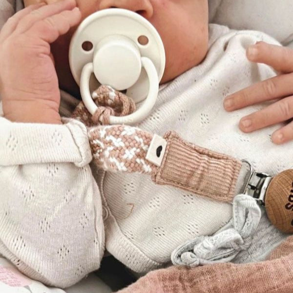 Bibs - Pacifier Clip - Blush/Ivory