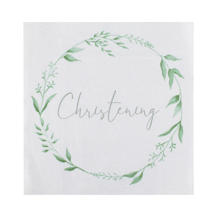 Ginger Ray - Green and White Christening - Paper Napkins (16 Pack)