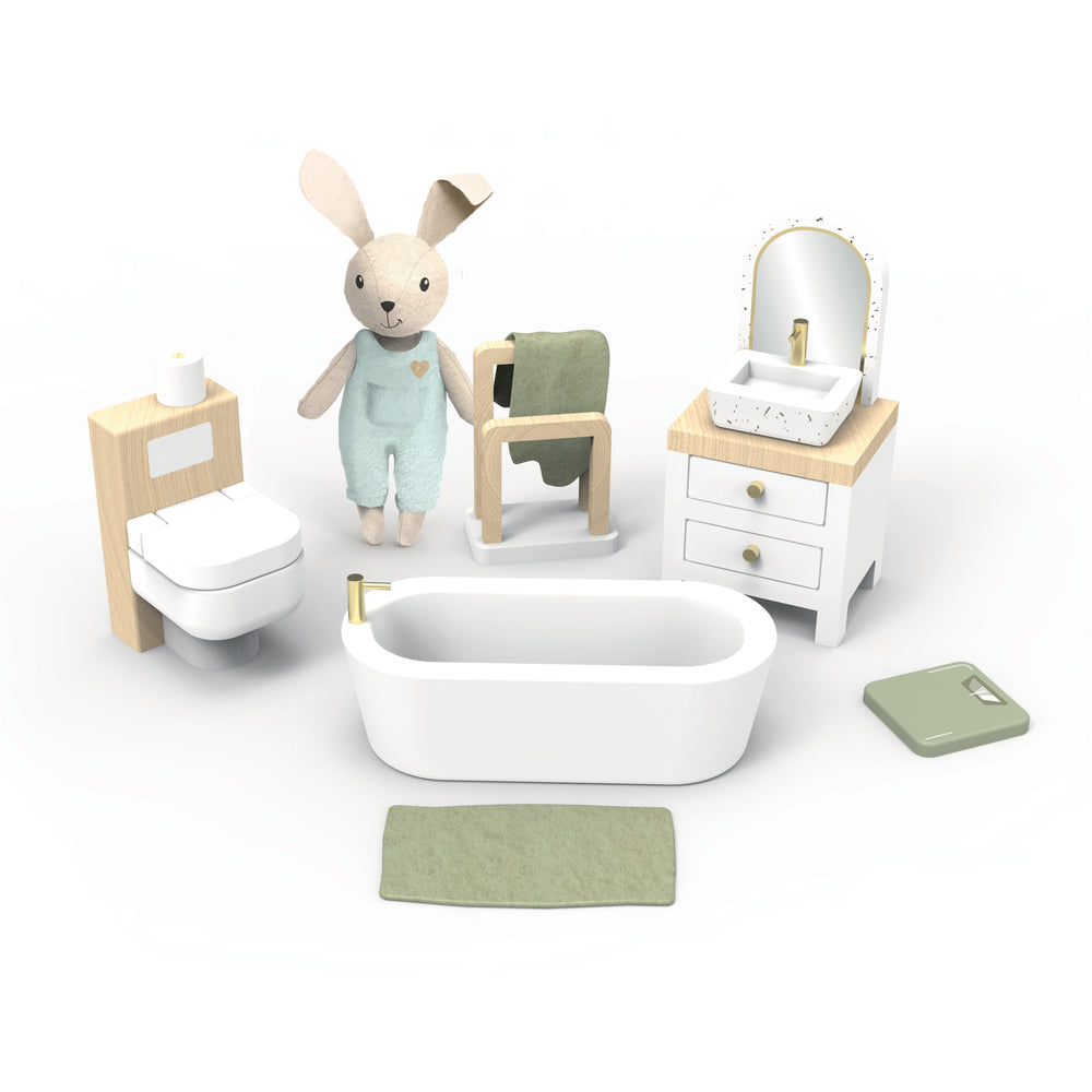 Speedy Monkey - Doll House Bathroom Set & 1 Character - Mabel & Fox