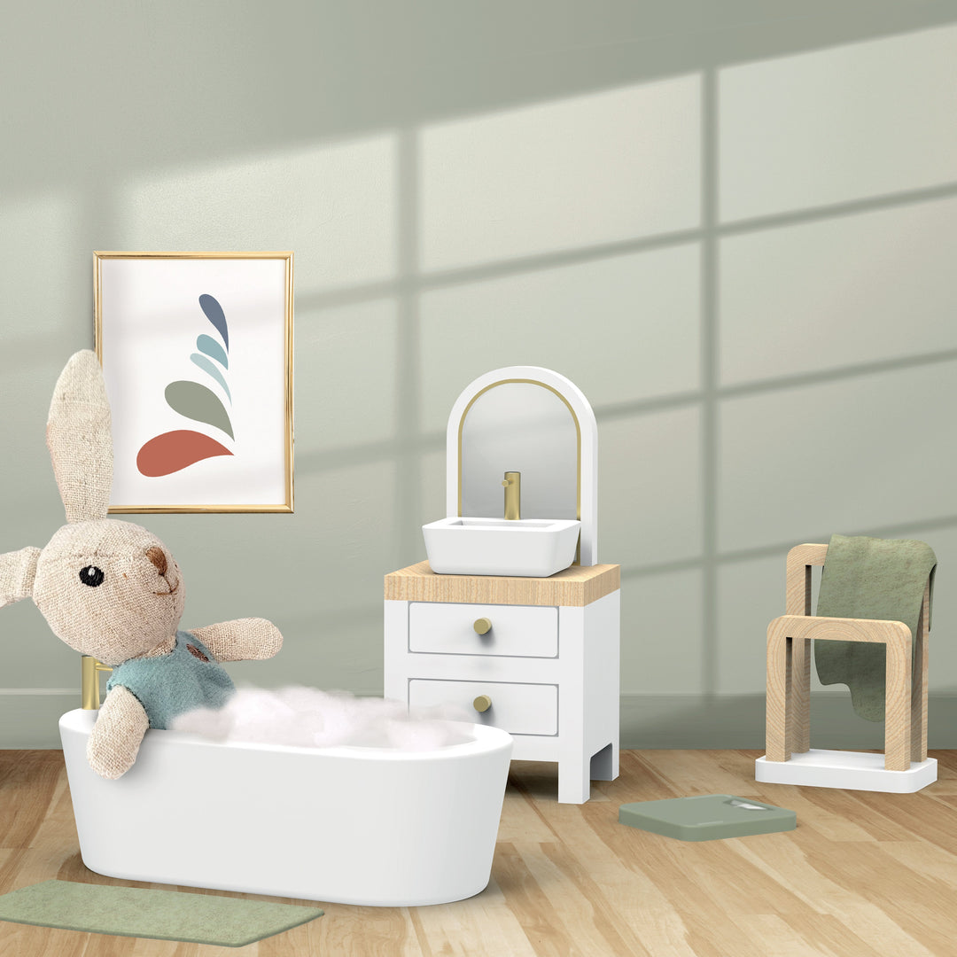 Speedy Monkey - Doll House Bathroom Set & 1 Character - Mabel & Fox