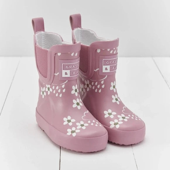 Grass & Air - Colour-Changing Cloud Short Wellies - Pink Bloom Floral