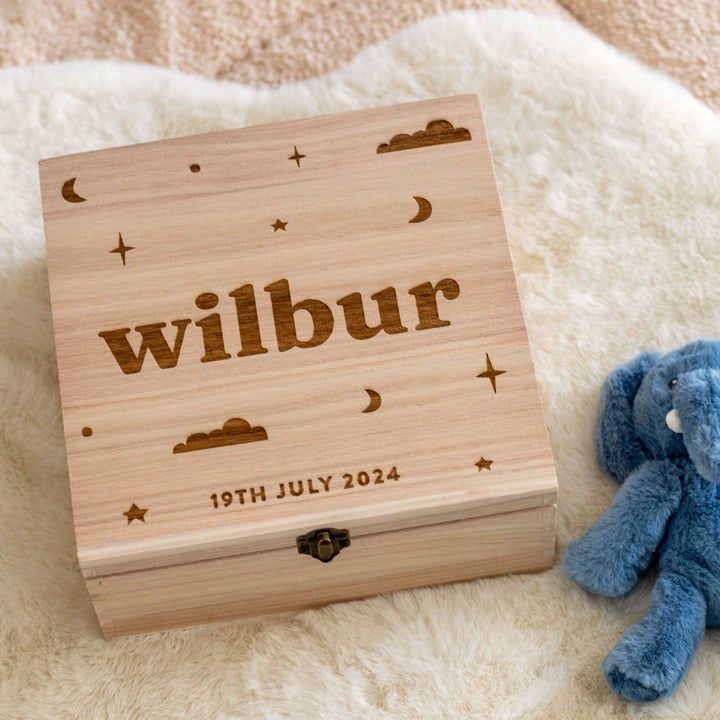 Mabel & Fox - Personalised Wooden Memory Box - Starry Night - Mabel & Fox