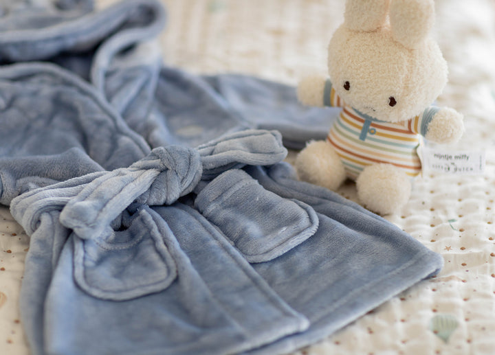 Mabel & Fox - Baby Hooded Dressing Gown - Dusty Blue - Mabel & Fox
