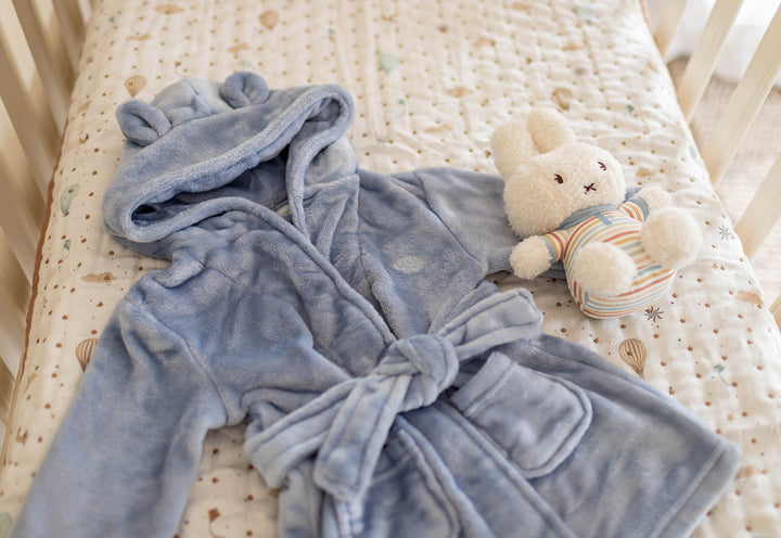 Mabel & Fox - Baby Hooded Dressing Gown - Dusty Blue - Mabel & Fox