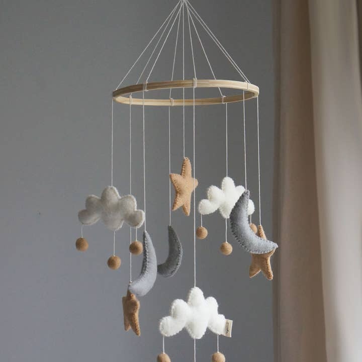 Gamcha - Baby Cot Mobile - Star Moon & Cloud - Beige - Mabel & Fox