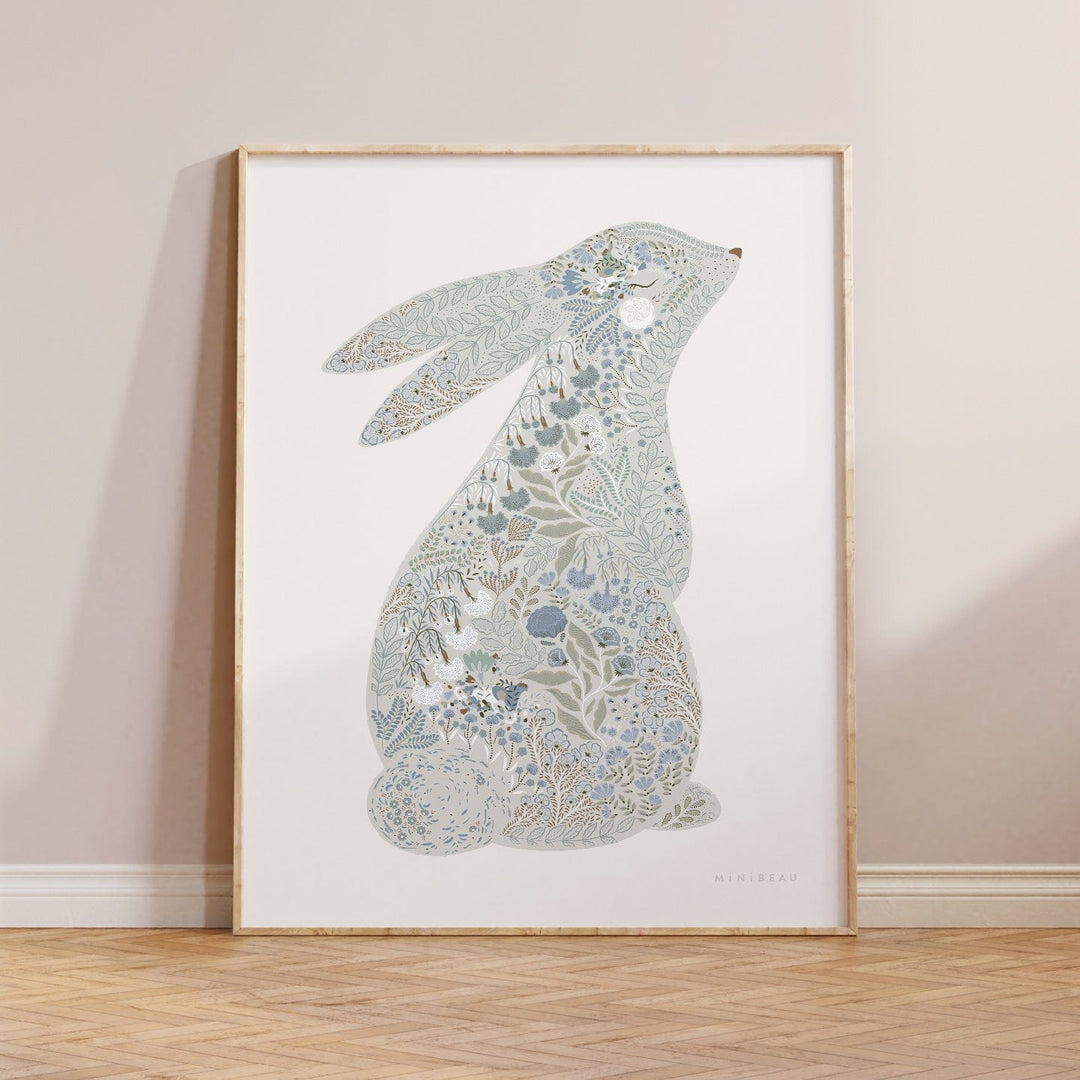 Minibeau - Art Print - Floral Bunny - Blue