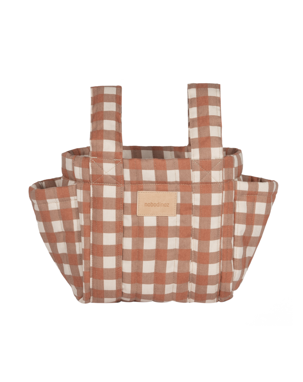 Nobodinoz- Hyde Park Stroller Organiser- Terracotta Checks - Mabel & Fox