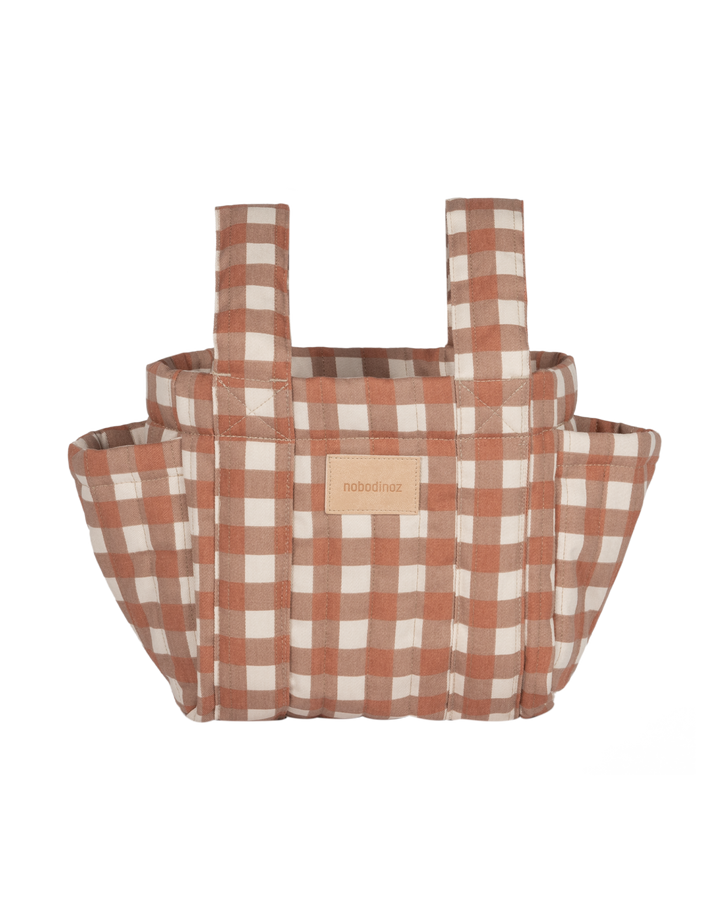 Nobodinoz- Hyde Park Stroller Organiser- Terracotta Checks - Mabel & Fox