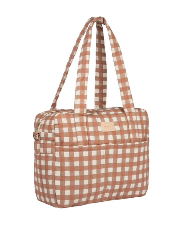 Nobodinoz- Hyde Park Waterproof Stroller Bag- Terracotta Checks - Mabel & Fox