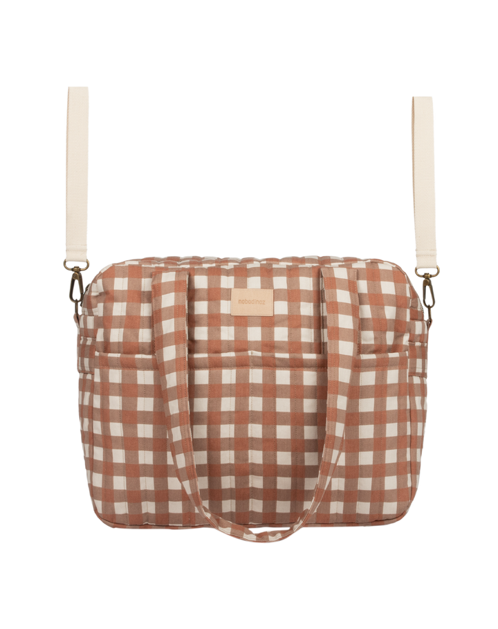 Nobodinoz- Hyde Park Waterproof Stroller Bag- Terracotta Checks - Mabel & Fox