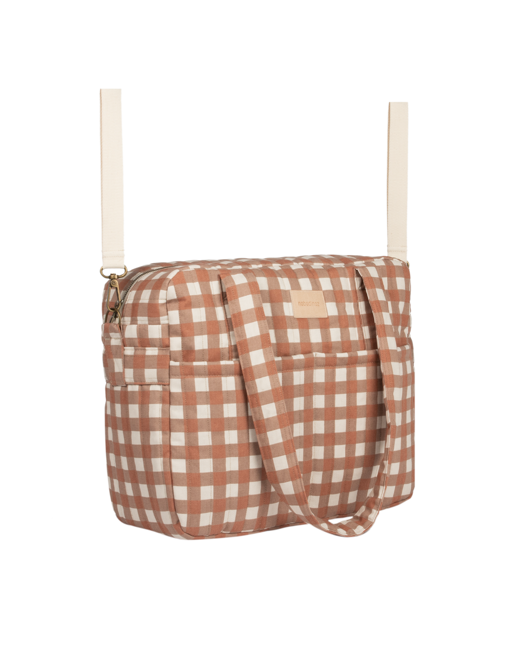 Nobodinoz- Hyde Park Waterproof Stroller Bag- Terracotta Checks - Mabel & Fox