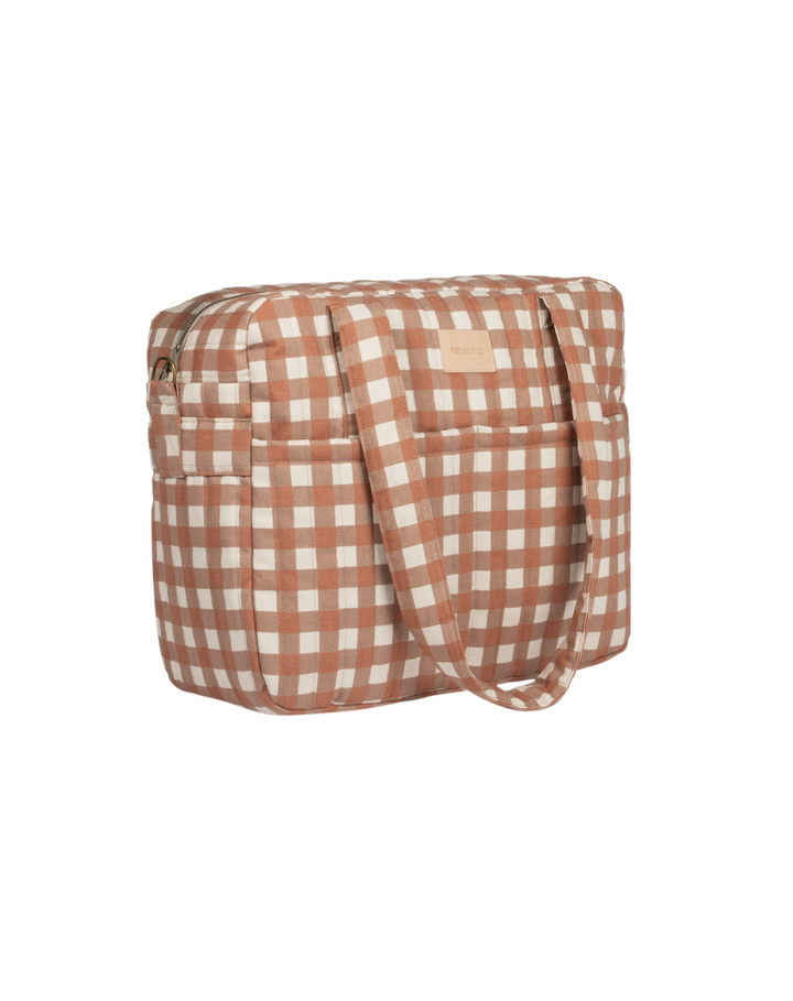 Nobodinoz- Hyde Park Waterproof Stroller Bag- Terracotta Checks - Mabel & Fox