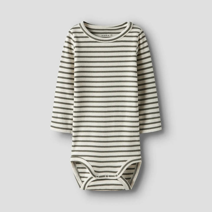 Name It - Striped Bodysuit - Dusty Olive