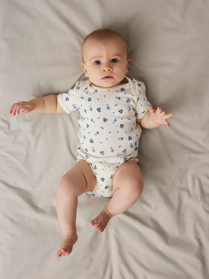 Name It - Short Sleeve Bodysuit Set - Flowers (3 Pcs)