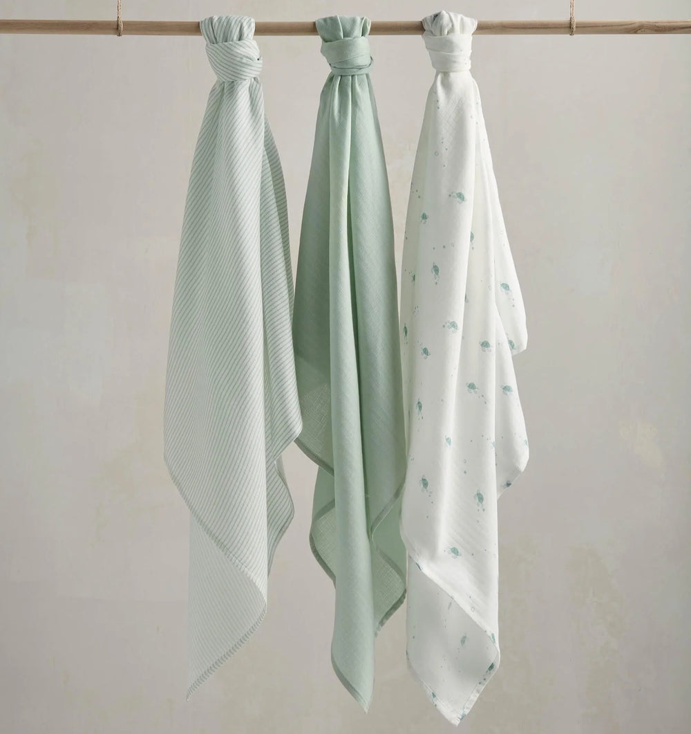 Mamas & Papas - Large Muslin Cloths (3 Pack) - Turtle - Mabel & Fox
