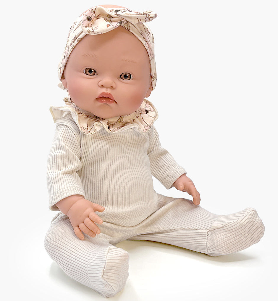 MiniKane - Doll - Olympe In Sleep Well In Linen Ribbing With Headband Set - Mabel & Fox