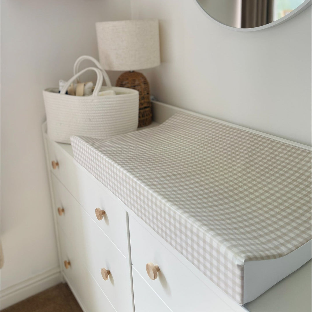 Mabel & Fox - Wedge Baby Changing Mat - Beige Gingham - Mabel & Fox