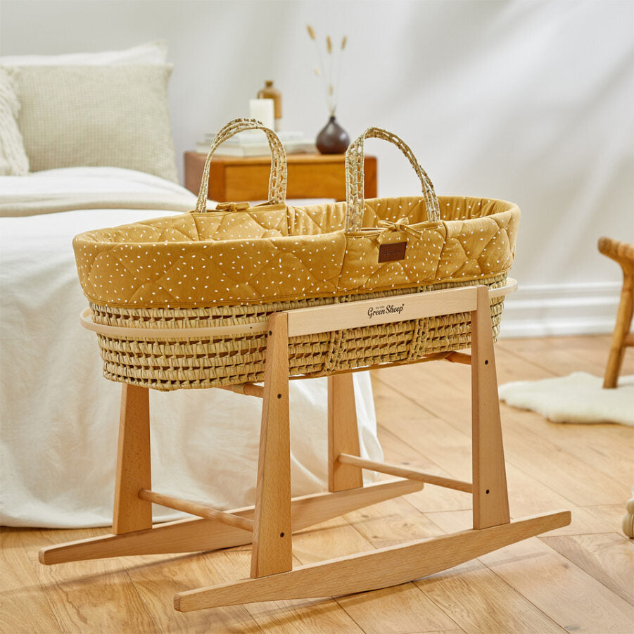 The Little Green Sheep - Moses Basket & Mattress - Quilted Honey Rice
