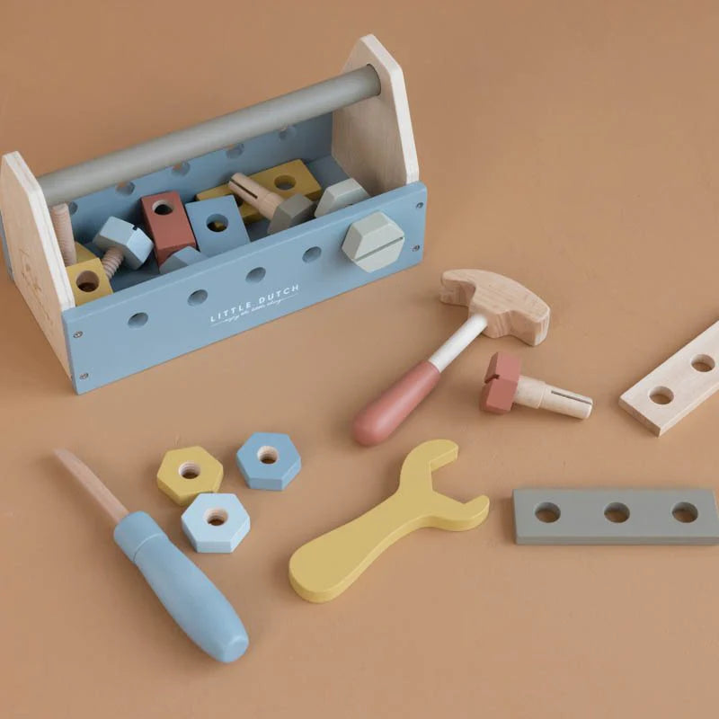 Wooden top toolbox toy