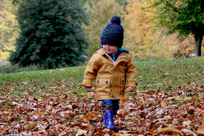 Toddler on autumn leaves