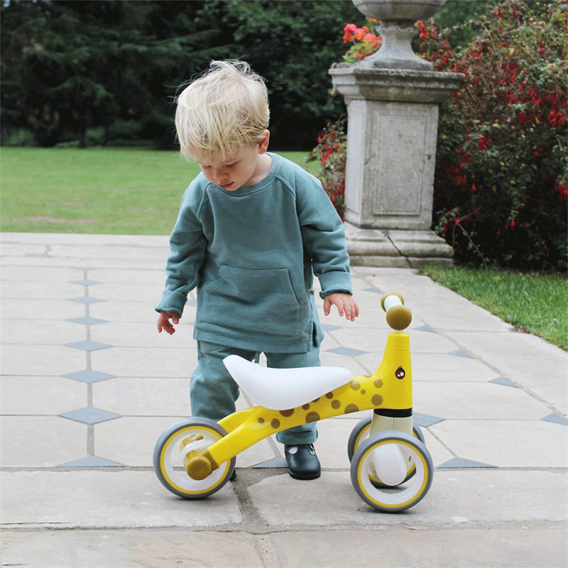 Bigjigs Toys create toys to include as much play and educational value in each product as possible. Image features the Diditrike in giraffe print.