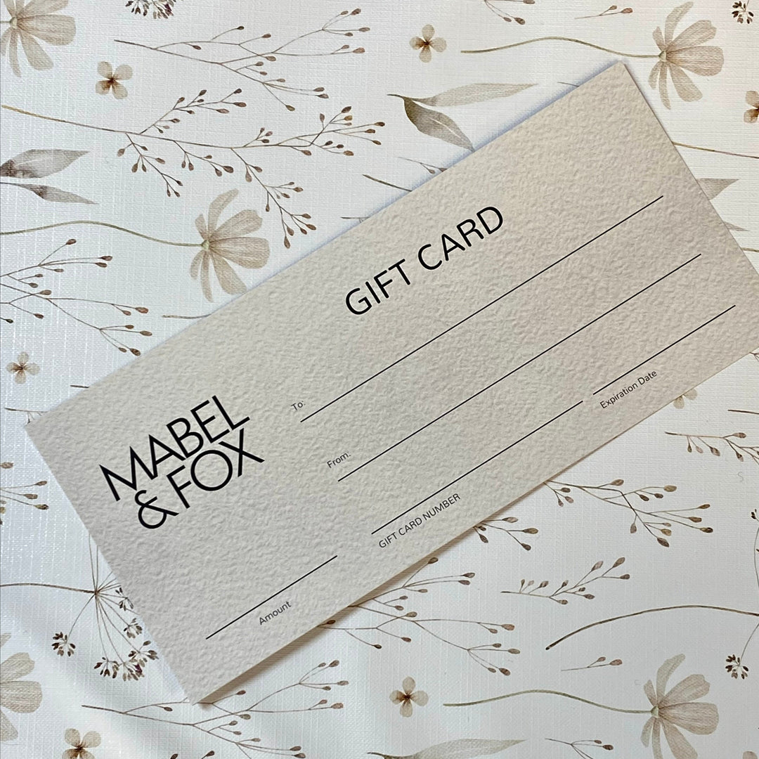 Image features the Mabel and Fox gift card