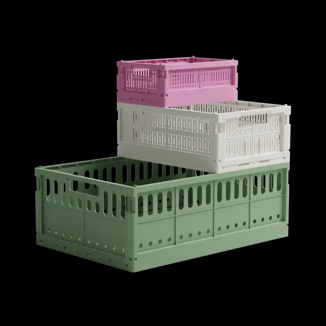 Made Crates are the perfect colourful and collapsible storage solution. Images features the mini made crate in Green Bean.