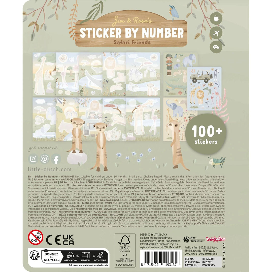 Little Dutch - Sticker Book by Numbers - Safari Friends Rosa