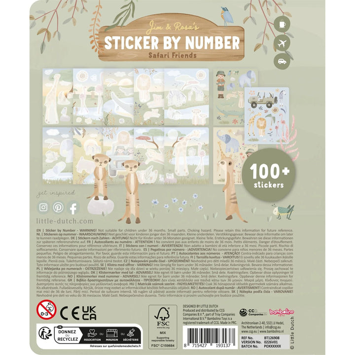 Little Dutch - Sticker Book by Numbers - Safari Friends Rosa