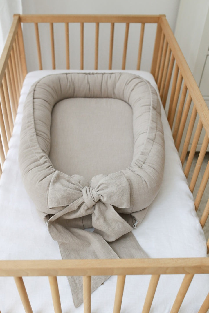 Babyly - Baby Nest With Bow - Beige Linen