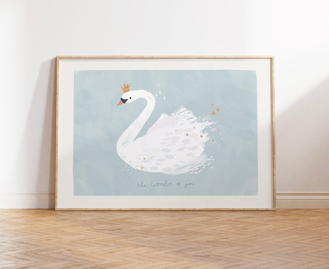 Minibeau - Art Print - The Wonder of You Swan - Soft Blue