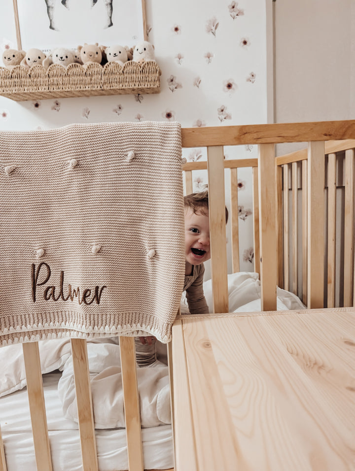 Mabel & Fox - Personalised Knitted Baby Blanket - Natural Bobble