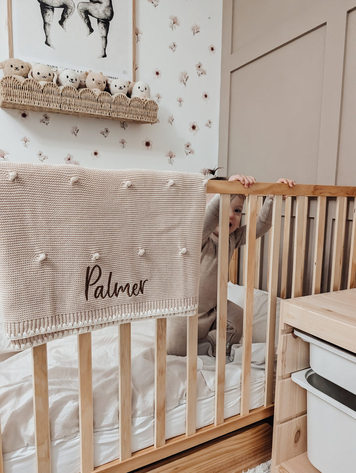 Mabel & Fox - Personalised Knitted Baby Blanket - Natural Bobble