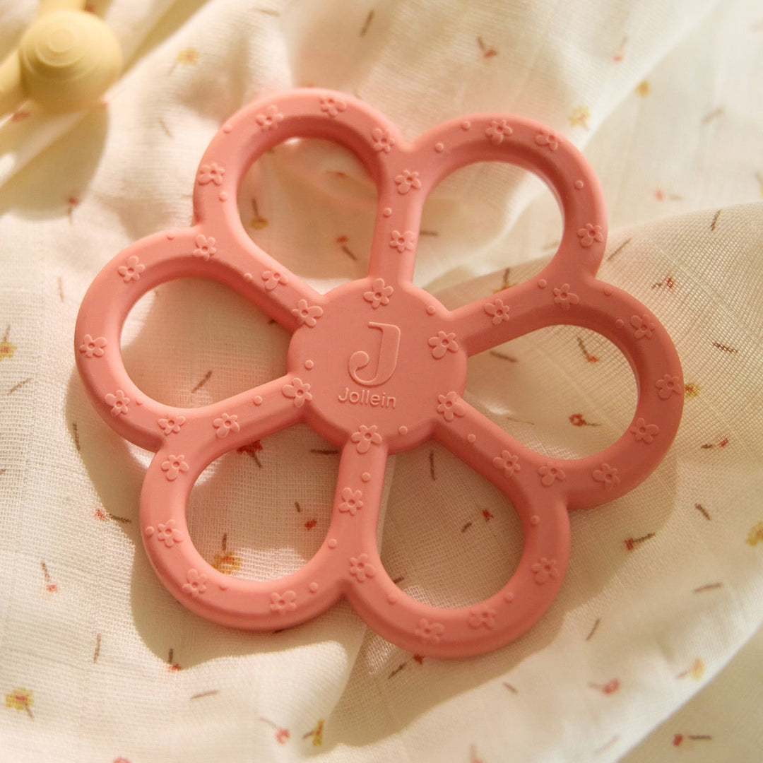 Jollein - Silicone Teething Ring Keychain - Coral Flower - Mabel & Fox