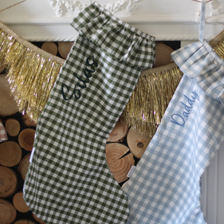Mabel & Fox - Personalised Green Gingham Stocking - Embroidered