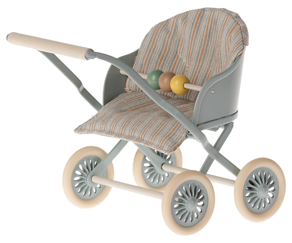 Maileg – Stroller, Baby Mouse – Blue