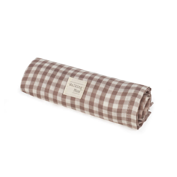 Walking Mum – Muslin Swaddle – Praliné Vichy Moka - Mabel & Fox