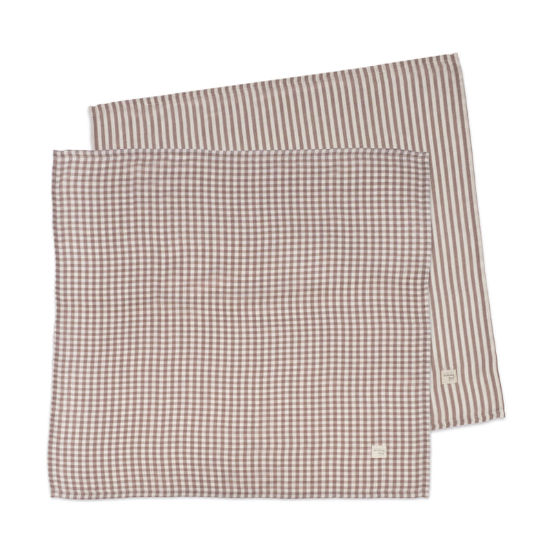 Walking Mum – Muslin Squares – Praliné Vichy Strips Moka (2 Pack) - Mabel & Fox