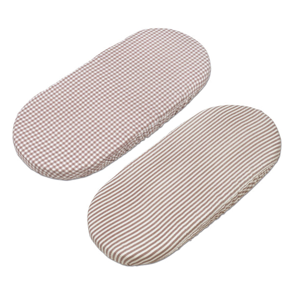 Walking Mum – Fitted Sheet Set – Praliné Vichy & Strips Moka Carrycot Sheets
