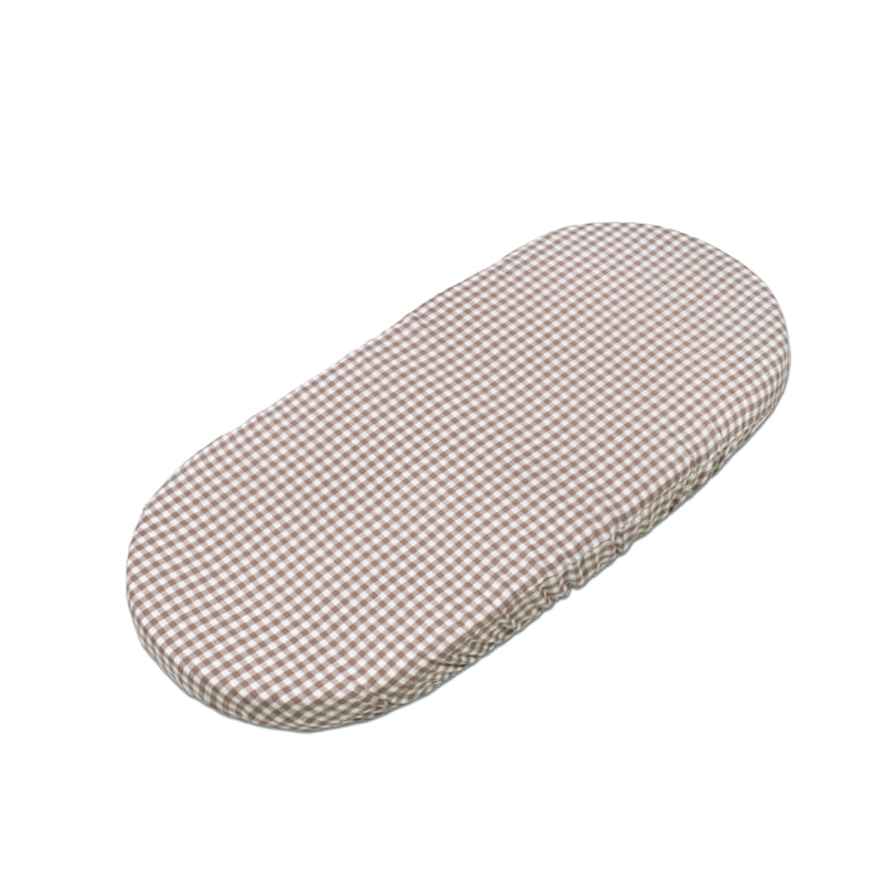 Walking Mum – Fitted Sheet Set – Praliné Vichy & Strips Moka Carrycot Sheets - Mabel & Fox