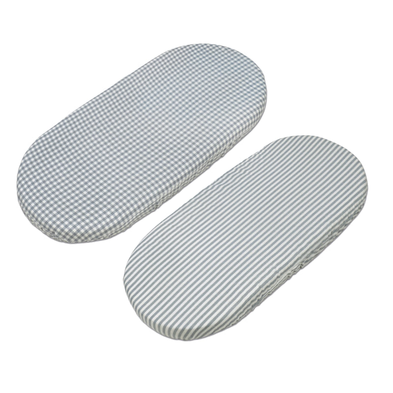 Walking Mum – Fitted Sheet Set – Praliné Vichy & Strips Matcha Carrycot Sheets