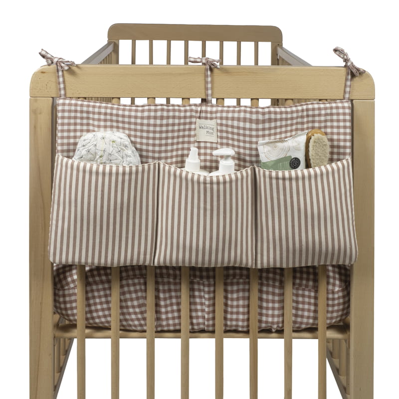 Walking Mum – Cot Organiser – Praliné Vichy & Strips Moka