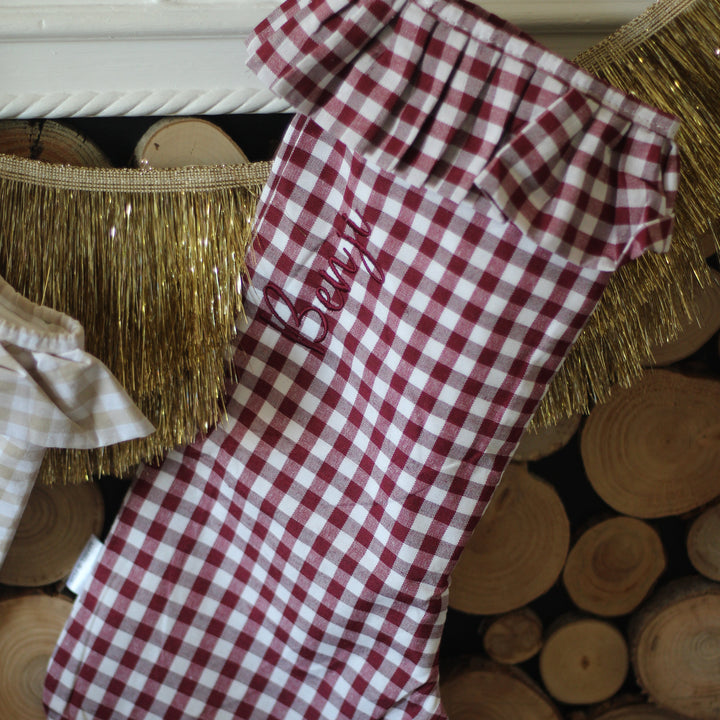 Mabel & Fox - Personalised Red Gingham Stocking - Embroidered